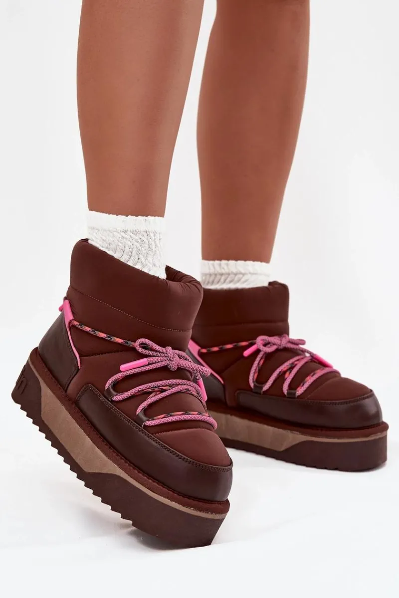 Śniegowce Damskie>D.Franklin Śniegowce Na Platformie DFSH371015 Czekoladowe Brązowy