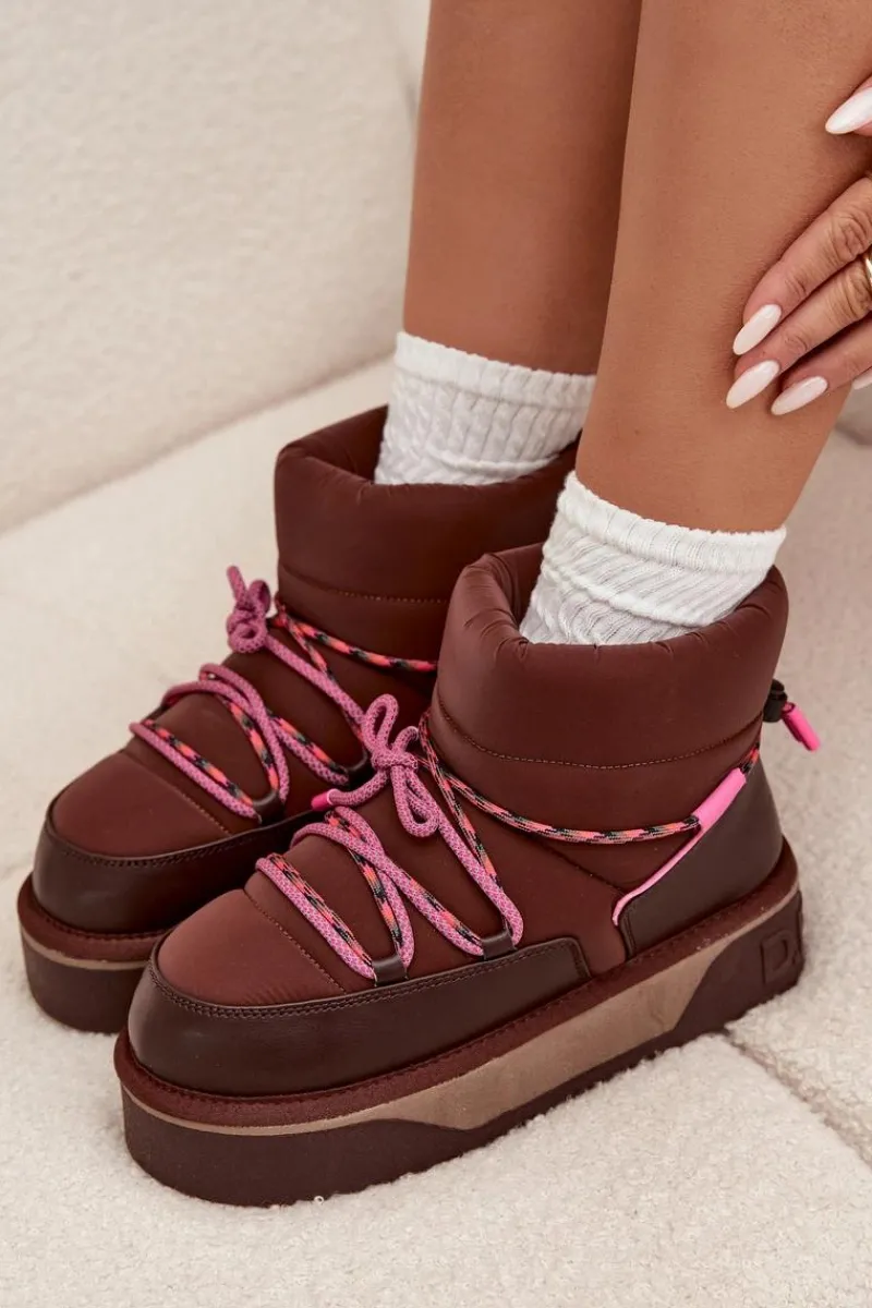 Śniegowce Damskie>D.Franklin Śniegowce Na Platformie DFSH371015 Czekoladowe Brązowy