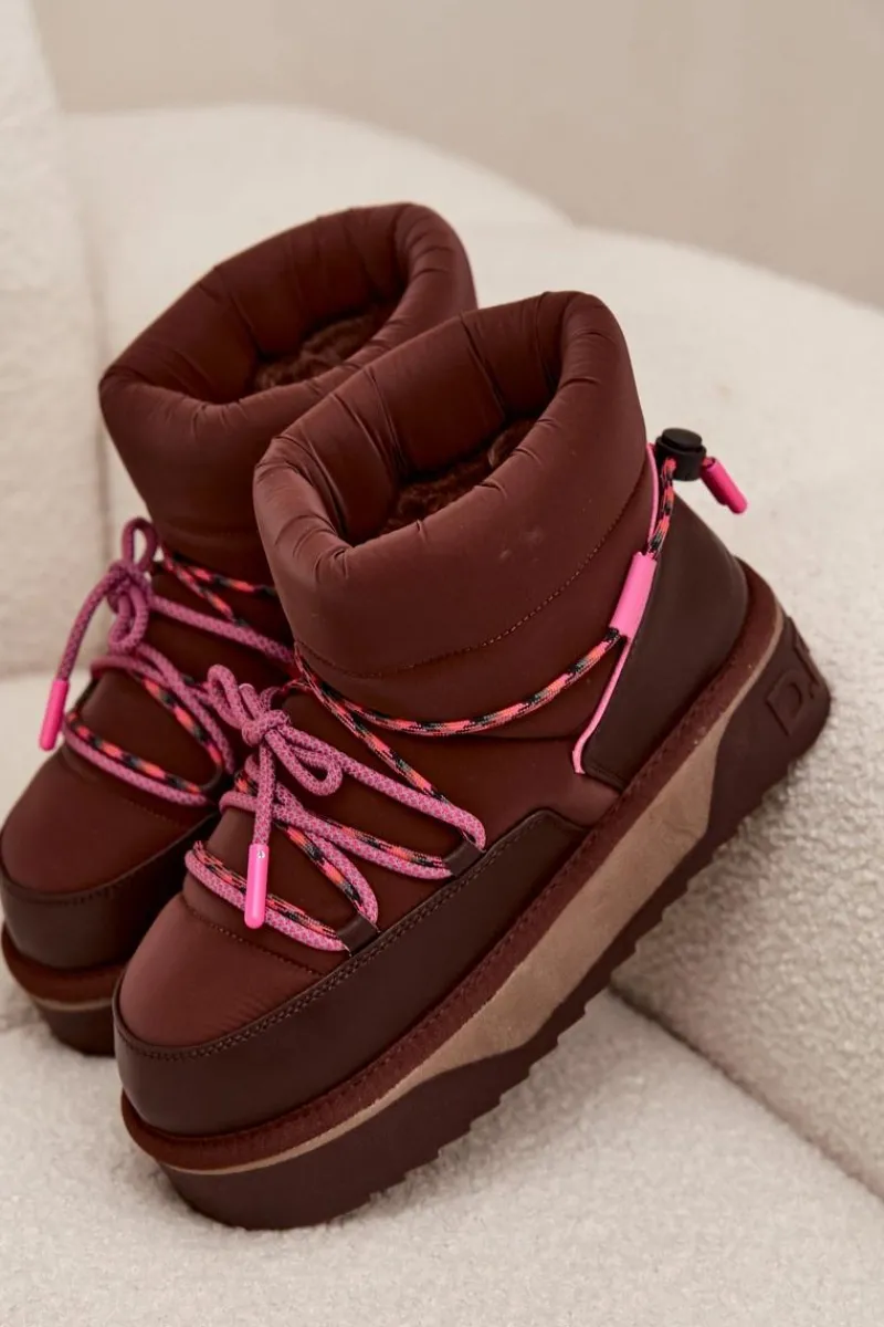 Śniegowce Damskie>D.Franklin Śniegowce Na Platformie DFSH371015 Czekoladowe Brązowy