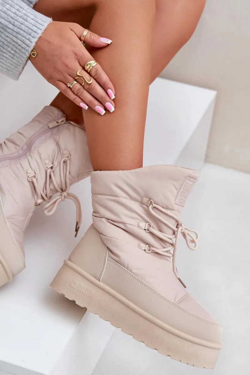 Discount Big Star Shoes Śniegowce Na Platformie Na Zamek Big Star OO274885 Beżowe Beżowy