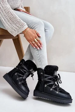 Sale D.Franklin Śniegowce Na Platformie Wegańskie DFSH370004 Czarne Czarny