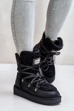 Sale D.Franklin Śniegowce Na Platformie Wegańskie DFSH370004 Czarne Czarny