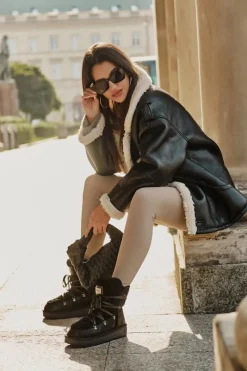 Sale D.Franklin Śniegowce Na Platformie Wegańskie DFSH370004 Czarne Czarny