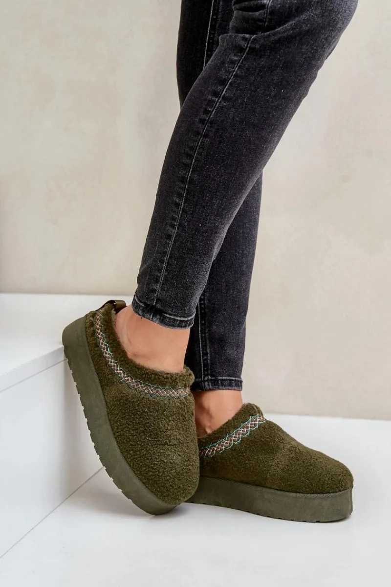 Śniegowce Damskie|Kapcie Klasyczne>Boto Śniegowce Na Platformie Z Futerkiem Typu Baranek Ciemnozielone Mesirra