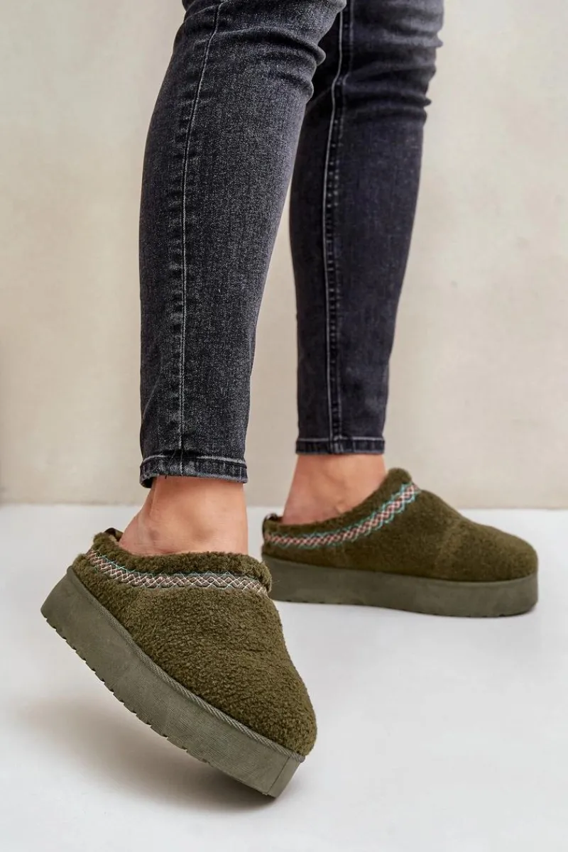 Śniegowce Damskie|Kapcie Klasyczne>Boto Śniegowce Na Platformie Z Futerkiem Typu Baranek Ciemnozielone Mesirra