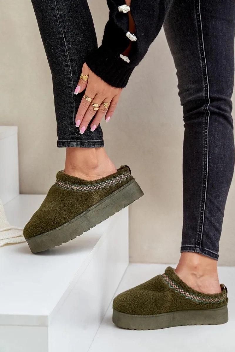 Śniegowce Damskie|Kapcie Klasyczne>Boto Śniegowce Na Platformie Z Futerkiem Typu Baranek Ciemnozielone Mesirra