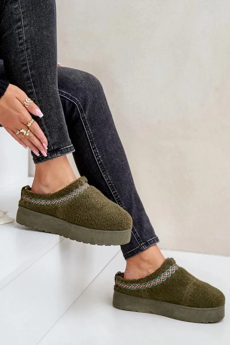 Śniegowce Damskie|Kapcie Klasyczne>Boto Śniegowce Na Platformie Z Futerkiem Typu Baranek Ciemnozielone Mesirra