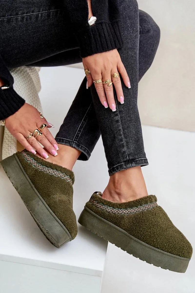 Śniegowce Damskie|Kapcie Klasyczne>Boto Śniegowce Na Platformie Z Futerkiem Typu Baranek Ciemnozielone Mesirra