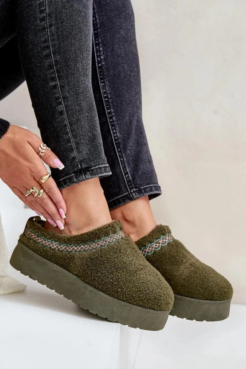 Śniegowce Damskie|Kapcie Klasyczne>Boto Śniegowce Na Platformie Z Futerkiem Typu Baranek Ciemnozielone Mesirra