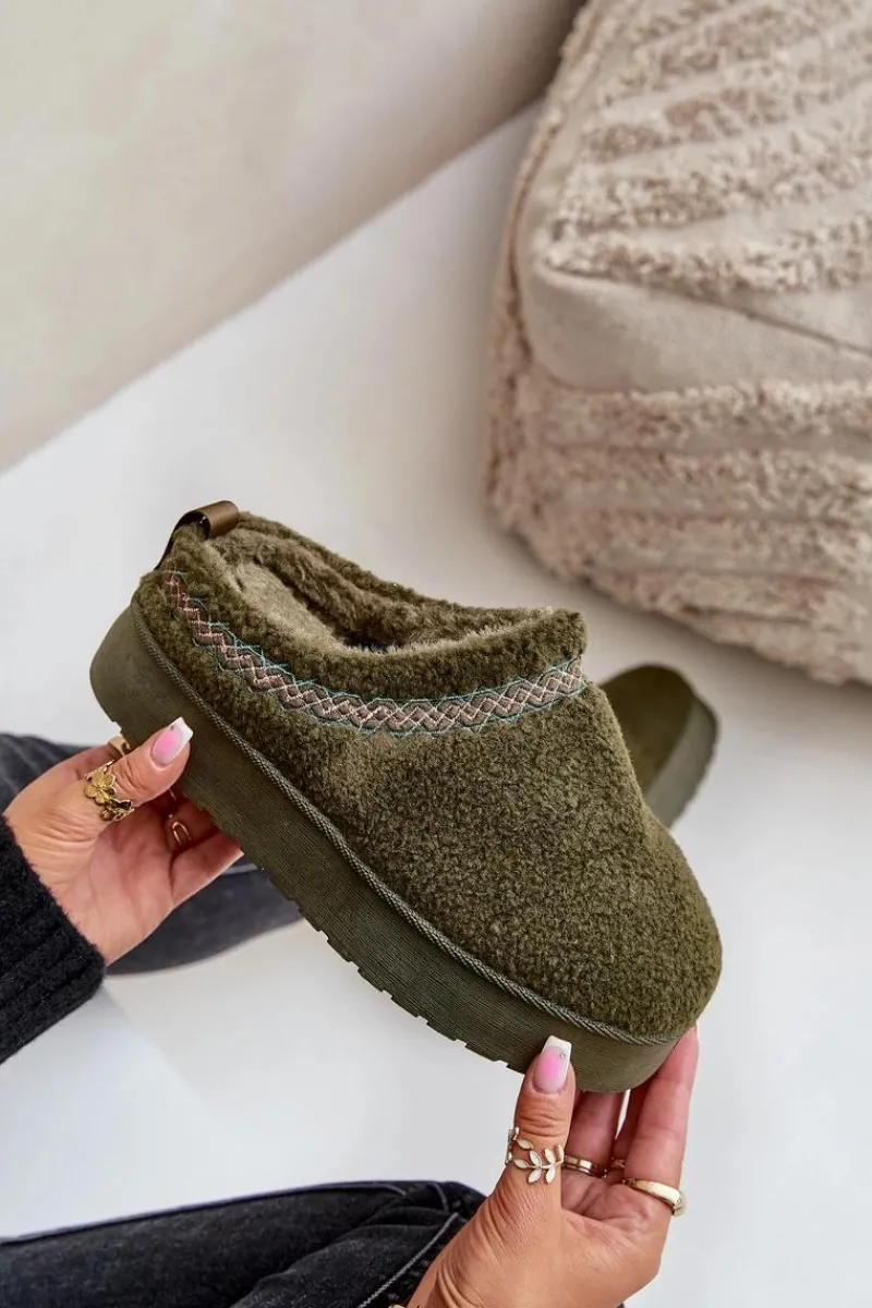 Śniegowce Damskie|Kapcie Klasyczne>Boto Śniegowce Na Platformie Z Futerkiem Typu Baranek Ciemnozielone Mesirra