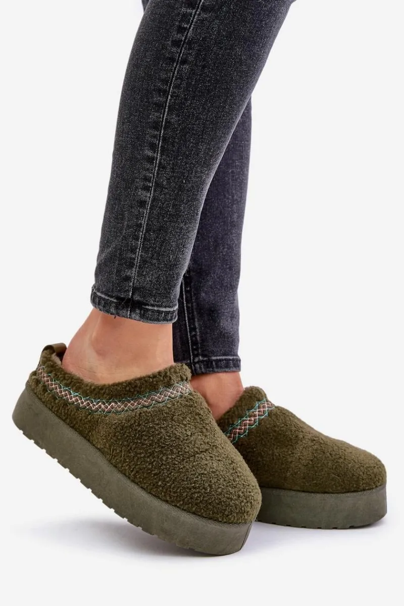 Śniegowce Damskie|Kapcie Klasyczne>Boto Śniegowce Na Platformie Z Futerkiem Typu Baranek Ciemnozielone Mesirra