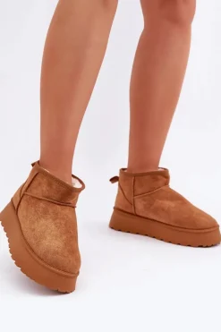 Śniegowce Damskie>Boto Śniegowce Na Platformie Z Eko Zamszu Camel Vlivana