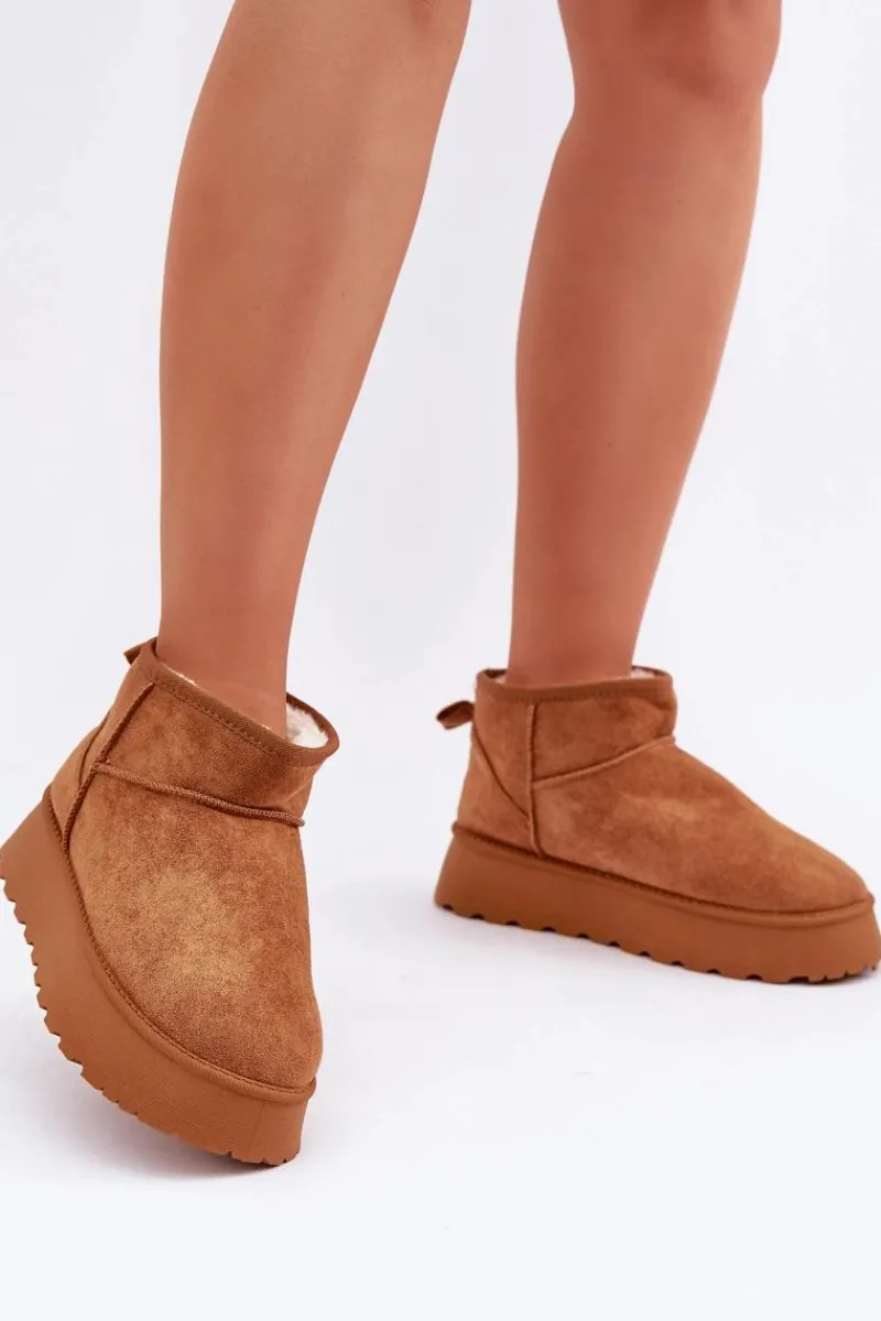 Śniegowce Damskie>Boto Śniegowce Na Platformie Z Eko Zamszu Camel Vlivana