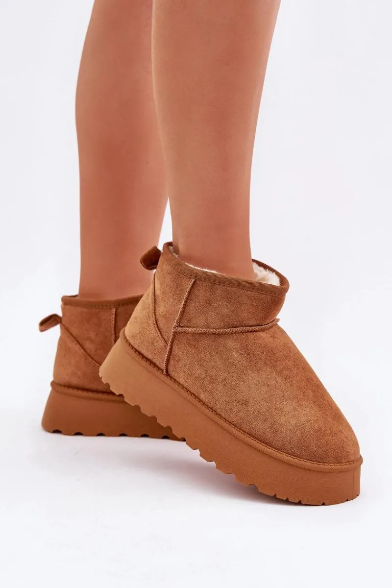 Śniegowce Damskie>Boto Śniegowce Na Platformie Z Eko Zamszu Camel Vlivana