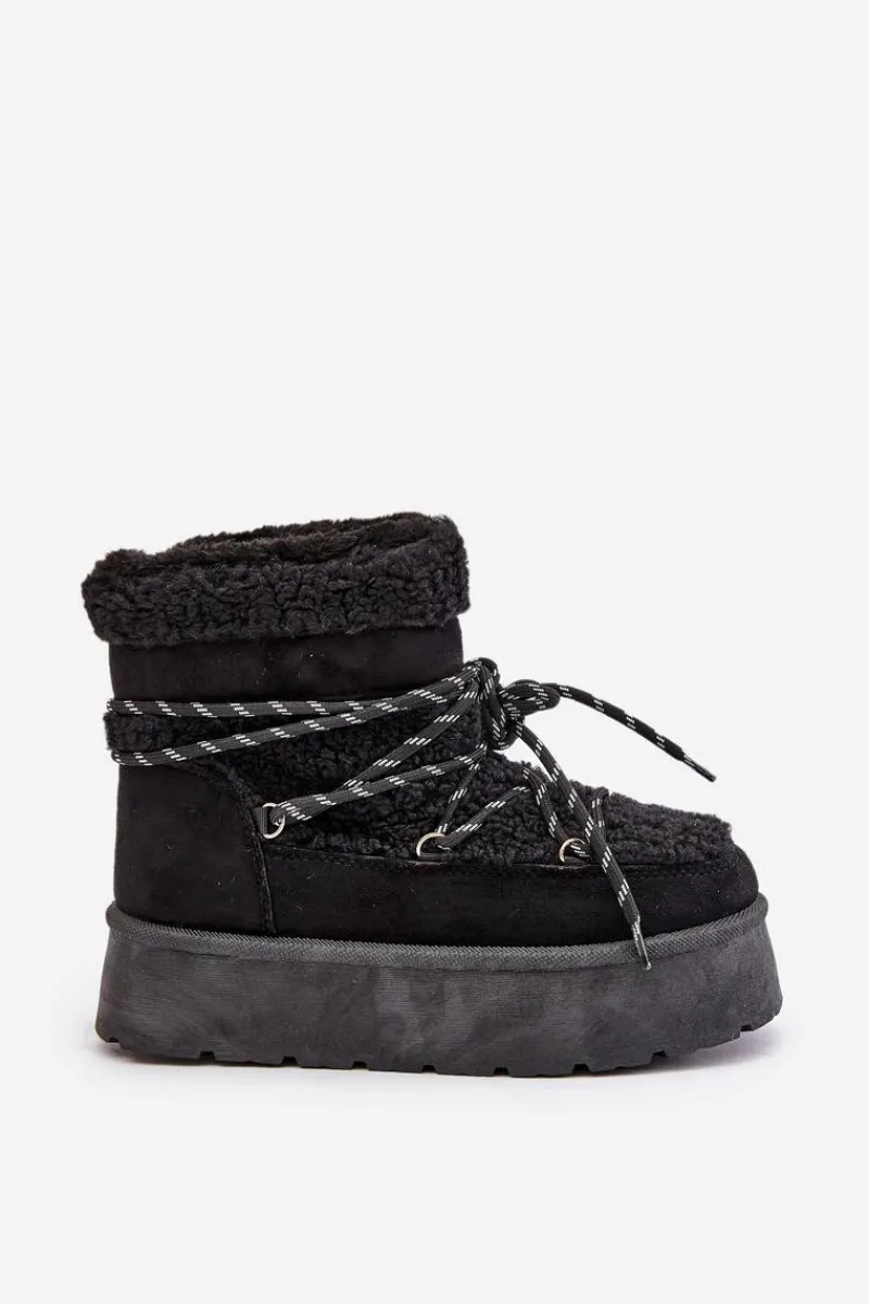 Śniegowce Damskie>Boto Śniegowce Na Platformie Z Wiązaniem Czarne Izathiel Czarny