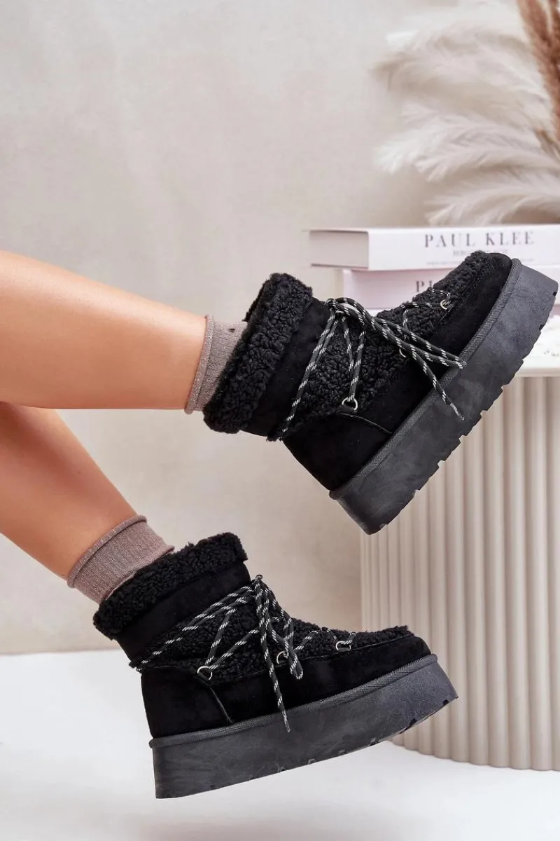 Śniegowce Damskie>Boto Śniegowce Na Platformie Z Wiązaniem Czarne Izathiel Czarny