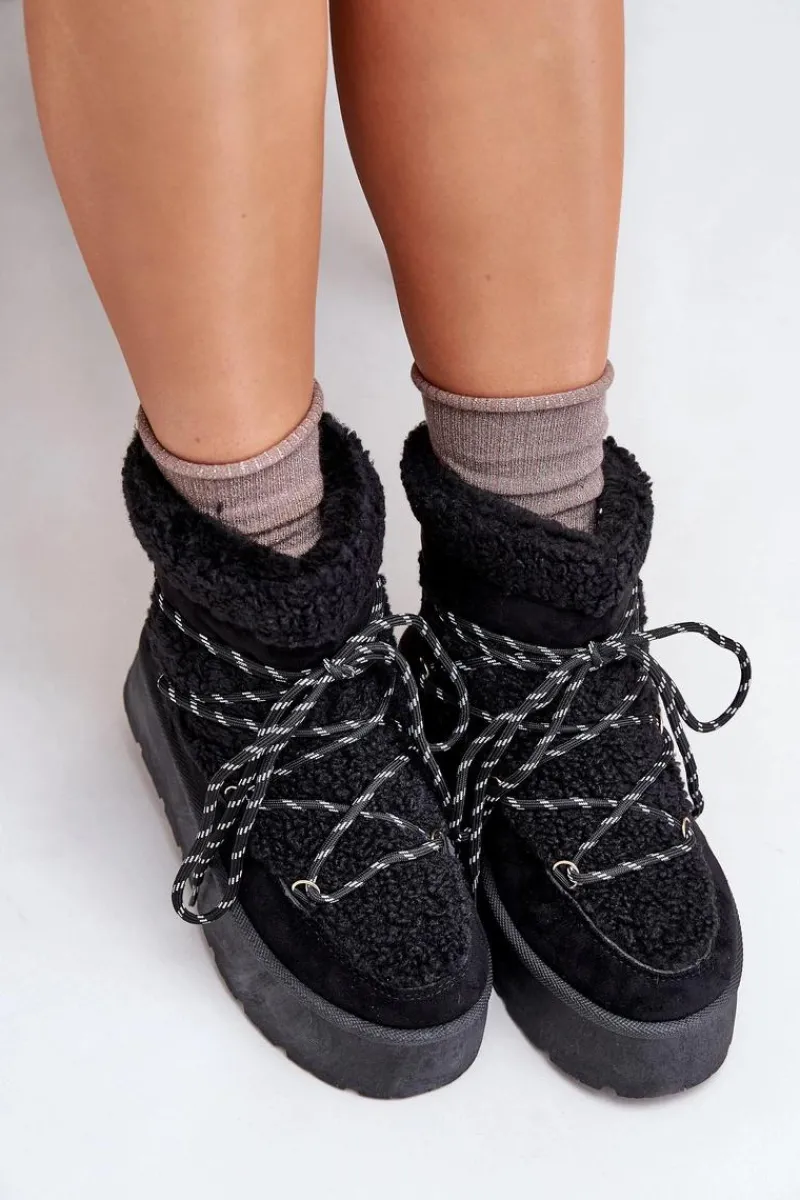 Śniegowce Damskie>Boto Śniegowce Na Platformie Z Wiązaniem Czarne Izathiel Czarny
