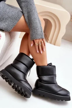 Śniegowce Damskie>Boto Śniegowce Na Platformie Z Zamkiem Eko Skórzane Czarne Resisia