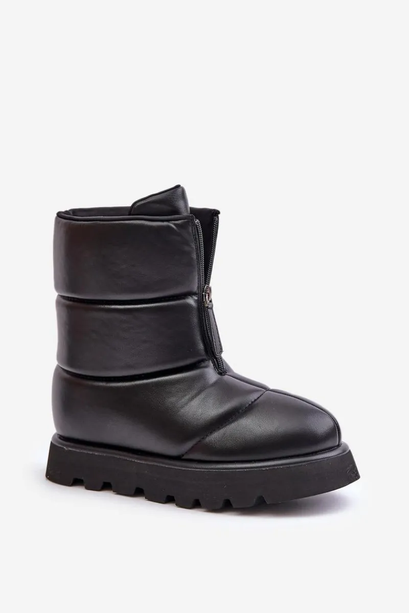 Śniegowce Damskie>Boto Śniegowce Na Platformie Z Zamkiem Eko Skórzane Czarne Resisia