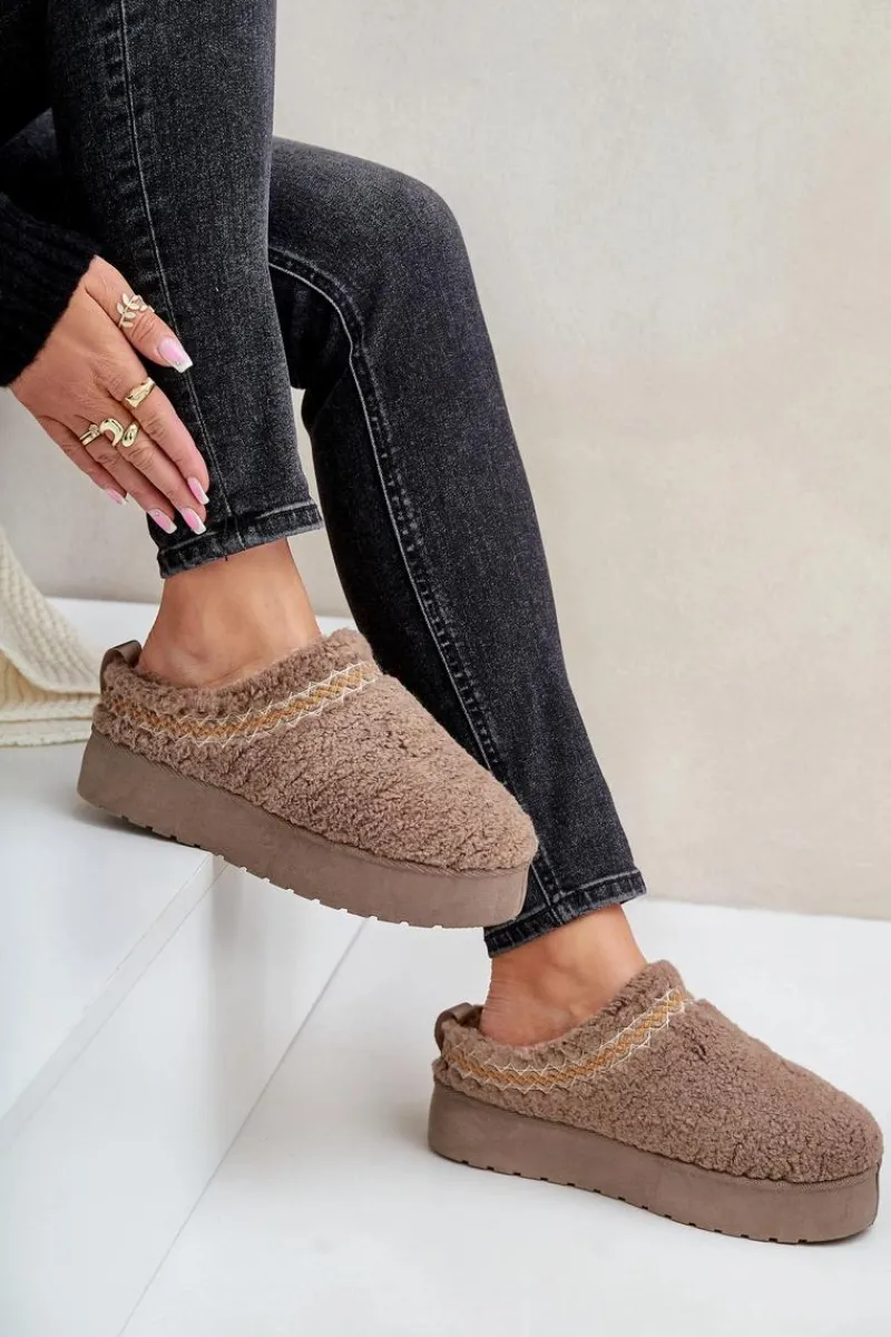 Boto Śniegowce Na Platformie Z Futerkiem Typu Baranek Ciemnobeżowe Mesirra