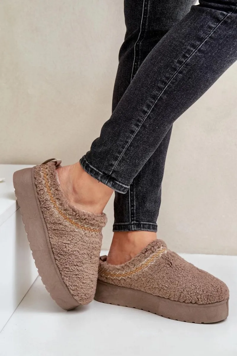 Boto Śniegowce Na Platformie Z Futerkiem Typu Baranek Ciemnobeżowe Mesirra