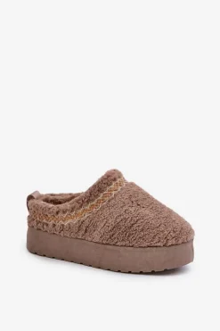 Boto Śniegowce Na Platformie Z Futerkiem Typu Baranek Ciemnobeżowe Mesirra