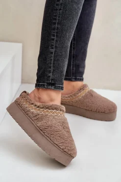 Boto Śniegowce Na Platformie Z Futerkiem Typu Baranek Ciemnobeżowe Mesirra