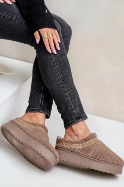 Boto Śniegowce Na Platformie Z Futerkiem Typu Baranek Ciemnobeżowe Mesirra