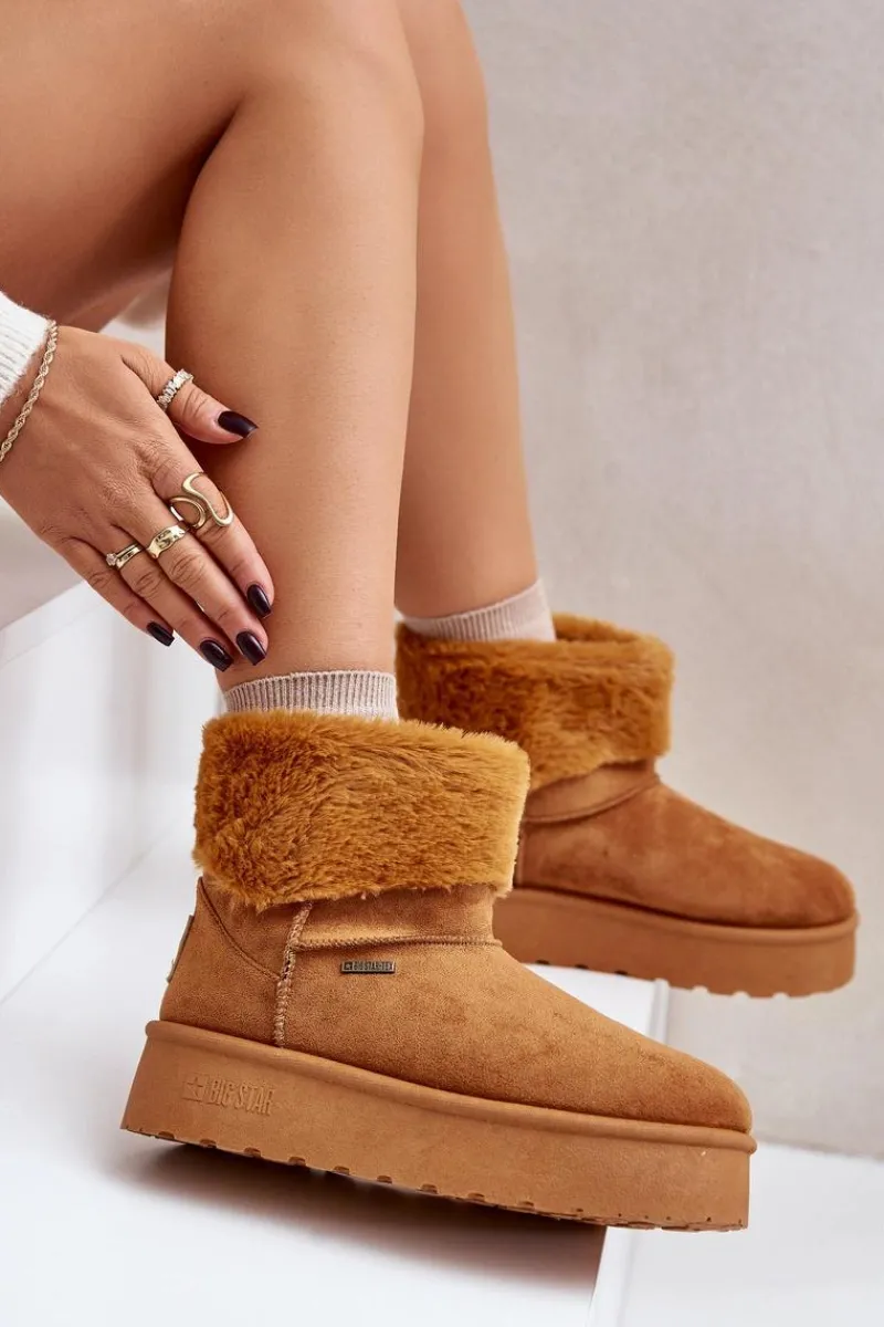 Sale Śniegowce Na Platformie Z Futerkiem Big Star OO274A106 Camel Damskie Śniegowce Damskie