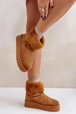 Sale Śniegowce Na Platformie Z Futerkiem Big Star OO274A106 Camel Damskie Śniegowce Damskie