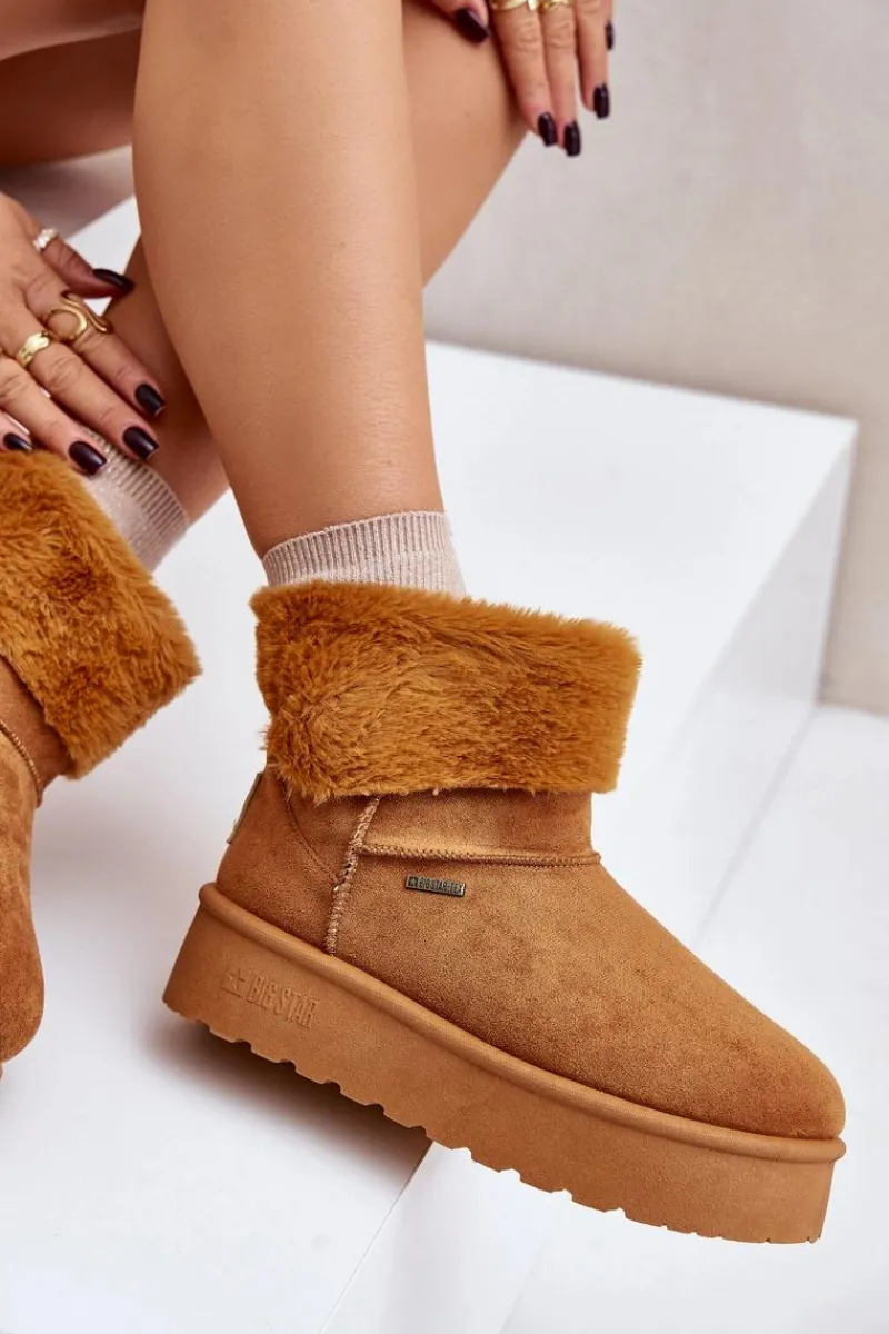 Sale Śniegowce Na Platformie Z Futerkiem Big Star OO274A106 Camel Damskie Śniegowce Damskie