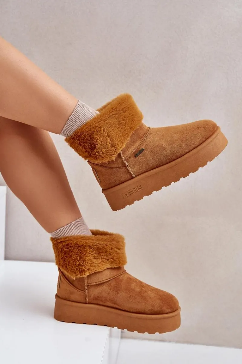 Sale Śniegowce Na Platformie Z Futerkiem Big Star OO274A106 Camel Damskie Śniegowce Damskie