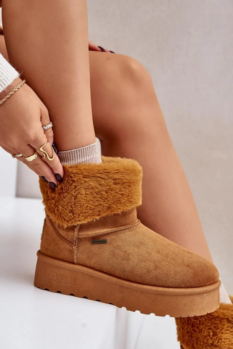 Sale Śniegowce Na Platformie Z Futerkiem Big Star OO274A106 Camel Damskie Śniegowce Damskie