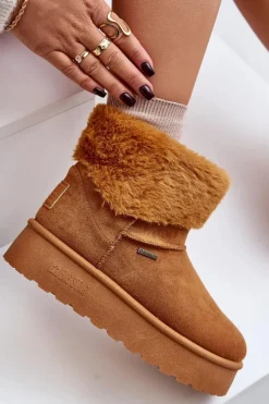 Sale Śniegowce Na Platformie Z Futerkiem Big Star OO274A106 Camel Damskie Śniegowce Damskie