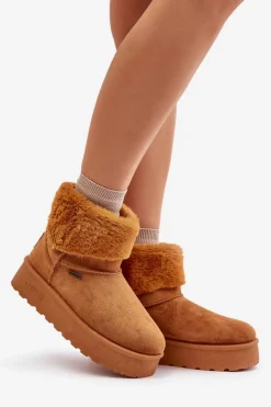 Sale Śniegowce Na Platformie Z Futerkiem Big Star OO274A106 Camel Damskie Śniegowce Damskie