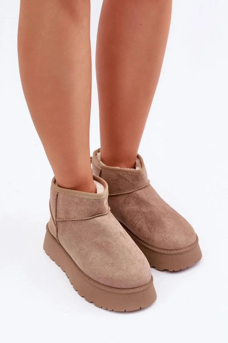 Clearance Śniegowce Na Platformie Z Eko Zamszu Ciemnobeżowe Vlivana Damskie Śniegowce Damskie