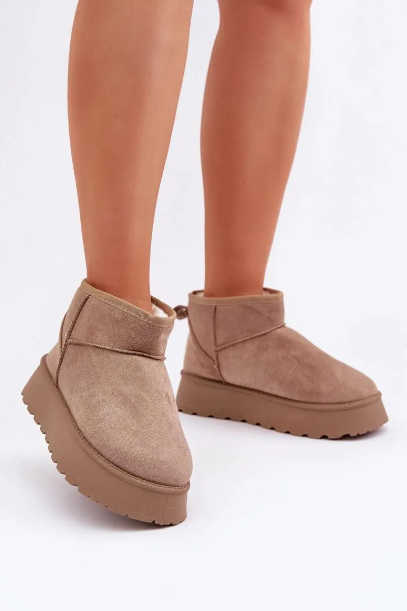 Clearance Śniegowce Na Platformie Z Eko Zamszu Ciemnobeżowe Vlivana Damskie Śniegowce Damskie