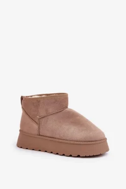 Clearance Śniegowce Na Platformie Z Eko Zamszu Ciemnobeżowe Vlivana Damskie Śniegowce Damskie