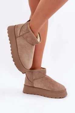 Clearance Śniegowce Na Platformie Z Eko Zamszu Ciemnobeżowe Vlivana Damskie Śniegowce Damskie