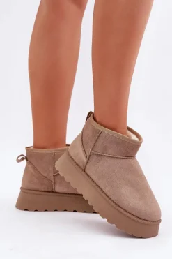 Clearance Śniegowce Na Platformie Z Eko Zamszu Ciemnobeżowe Vlivana Damskie Śniegowce Damskie