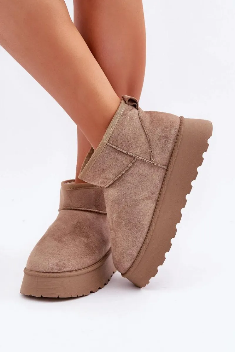 Clearance Śniegowce Na Platformie Z Eko Zamszu Ciemnobeżowe Vlivana Damskie Śniegowce Damskie