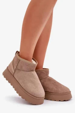 Clearance Śniegowce Na Platformie Z Eko Zamszu Ciemnobeżowe Vlivana Damskie Śniegowce Damskie