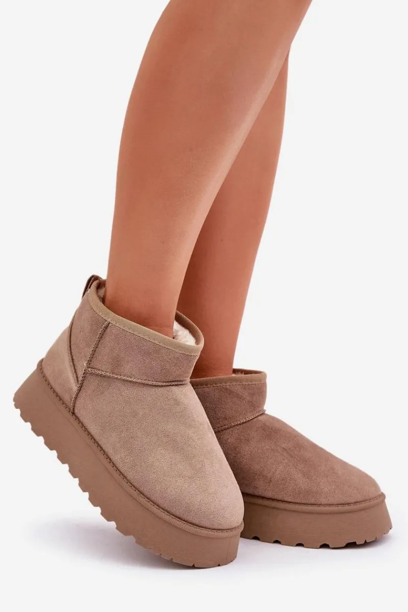 Clearance Śniegowce Na Platformie Z Eko Zamszu Ciemnobeżowe Vlivana Damskie Śniegowce Damskie