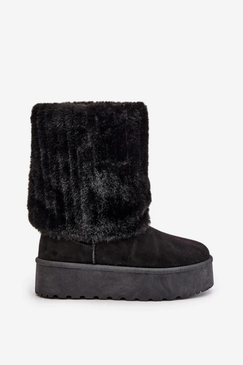 Clearance Evento Śniegowce Na Platformie Z Wywiniętą Cholewką Czarne Lisonea