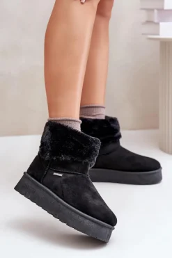 Śniegowce Na Platformie Z Futerkiem Big Star OO274A108 Czarne Damskie Śniegowce Damskie