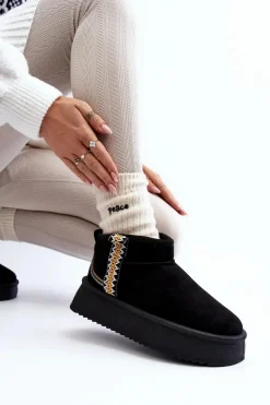 Śniegowce Damskie>Boto Śniegowce Na Platformie Ze Wzorem Czarne Udra Czarny