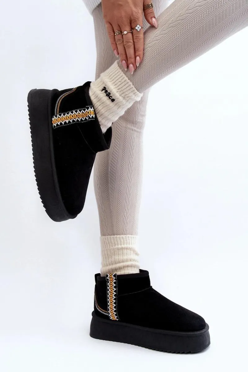 Śniegowce Damskie>Boto Śniegowce Na Platformie Ze Wzorem Czarne Udra Czarny