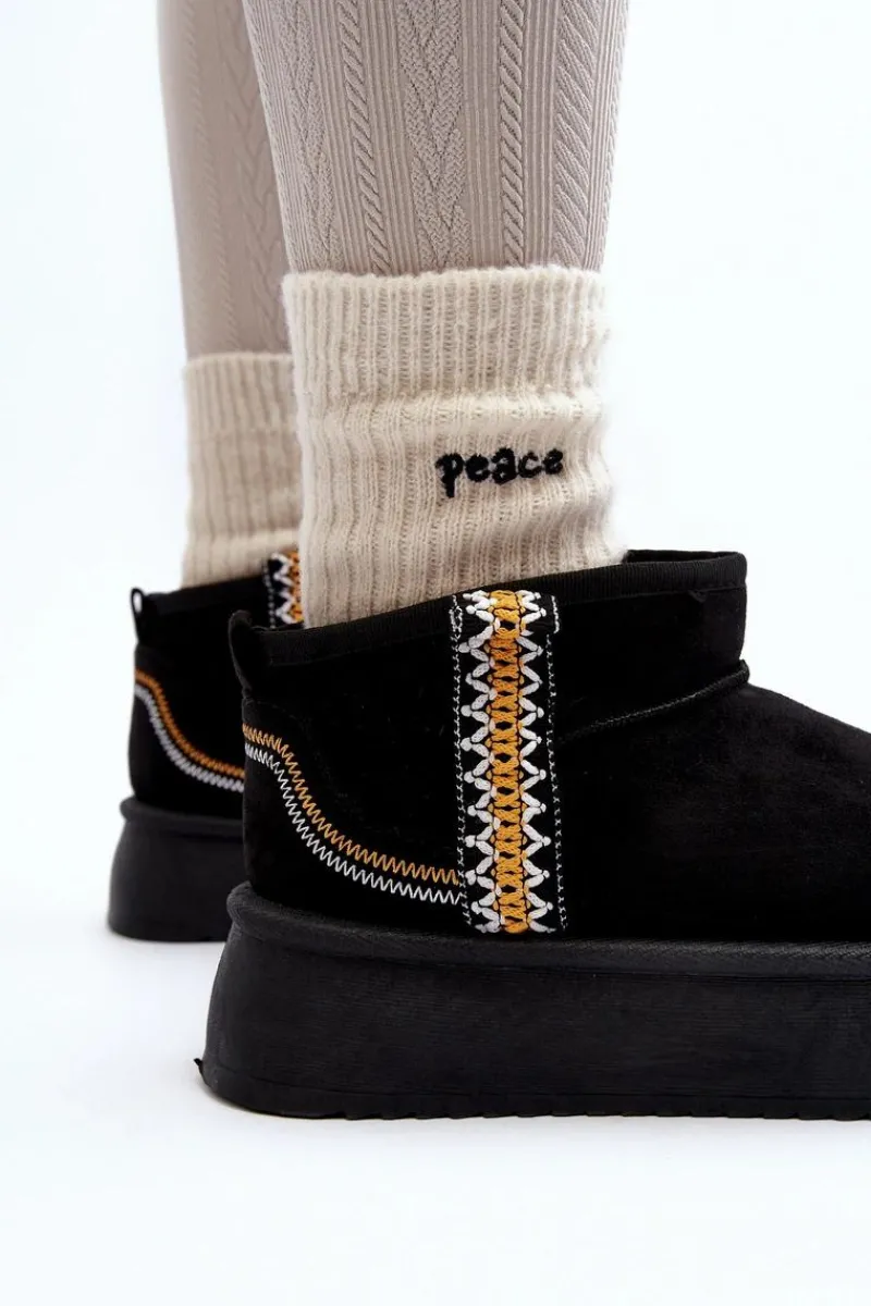 Śniegowce Damskie>Boto Śniegowce Na Platformie Ze Wzorem Czarne Udra Czarny