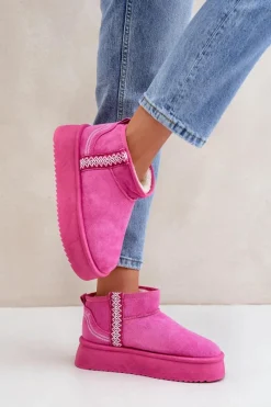 Clearance Śniegowce Na Platformie Ze Wzorem Różowe Udra Damskie Śniegowce Damskie