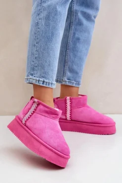 Clearance Śniegowce Na Platformie Ze Wzorem Różowe Udra Damskie Śniegowce Damskie